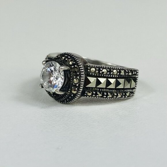 Judith Jack Size 5.75 Sterling Silver Clear Round CZ ? Marcasite Ring - Picture 1 of 10